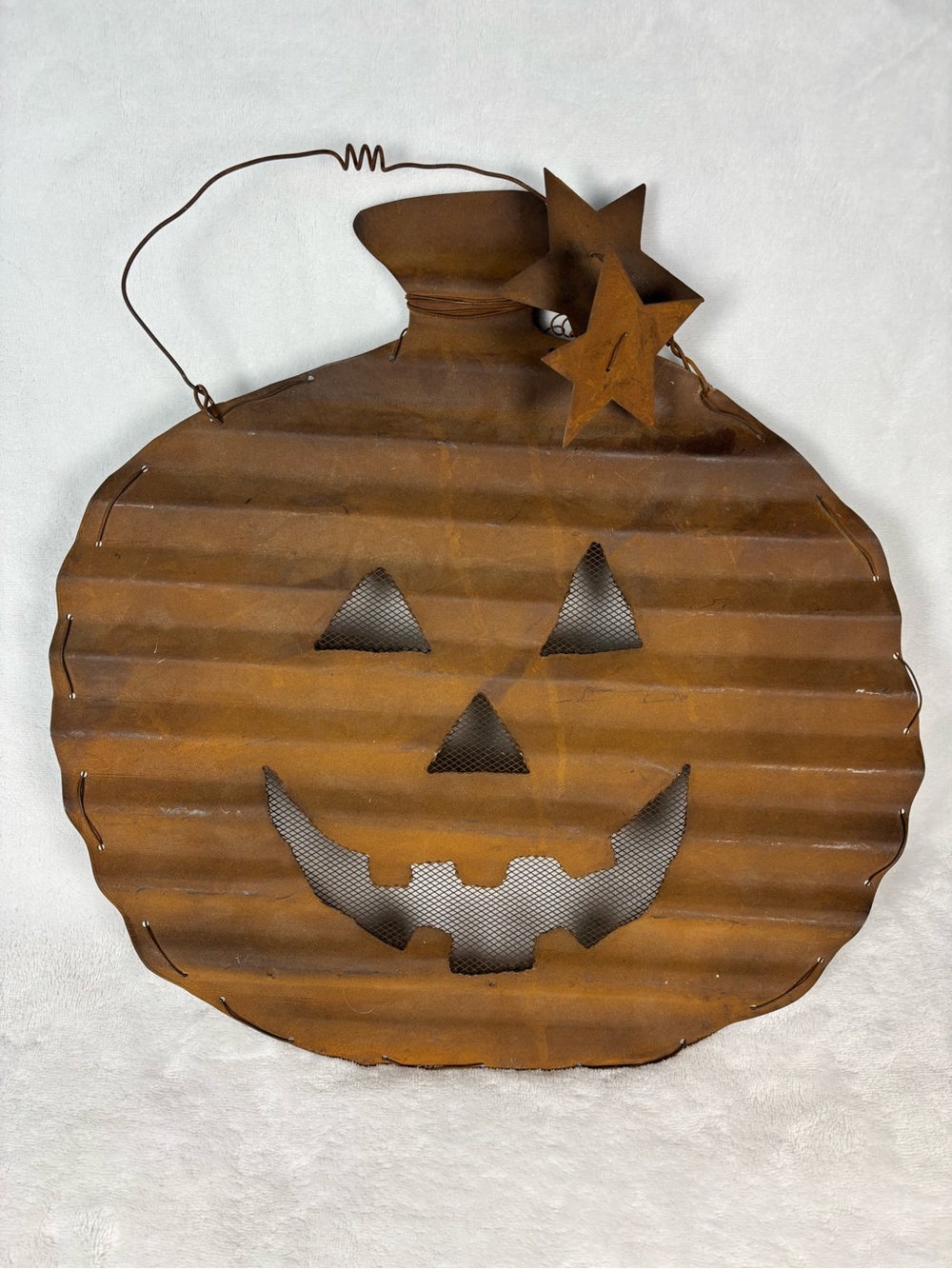 Rustic Metal Jack O Lantern Pumpkin Wall Decor Primitive Halloween